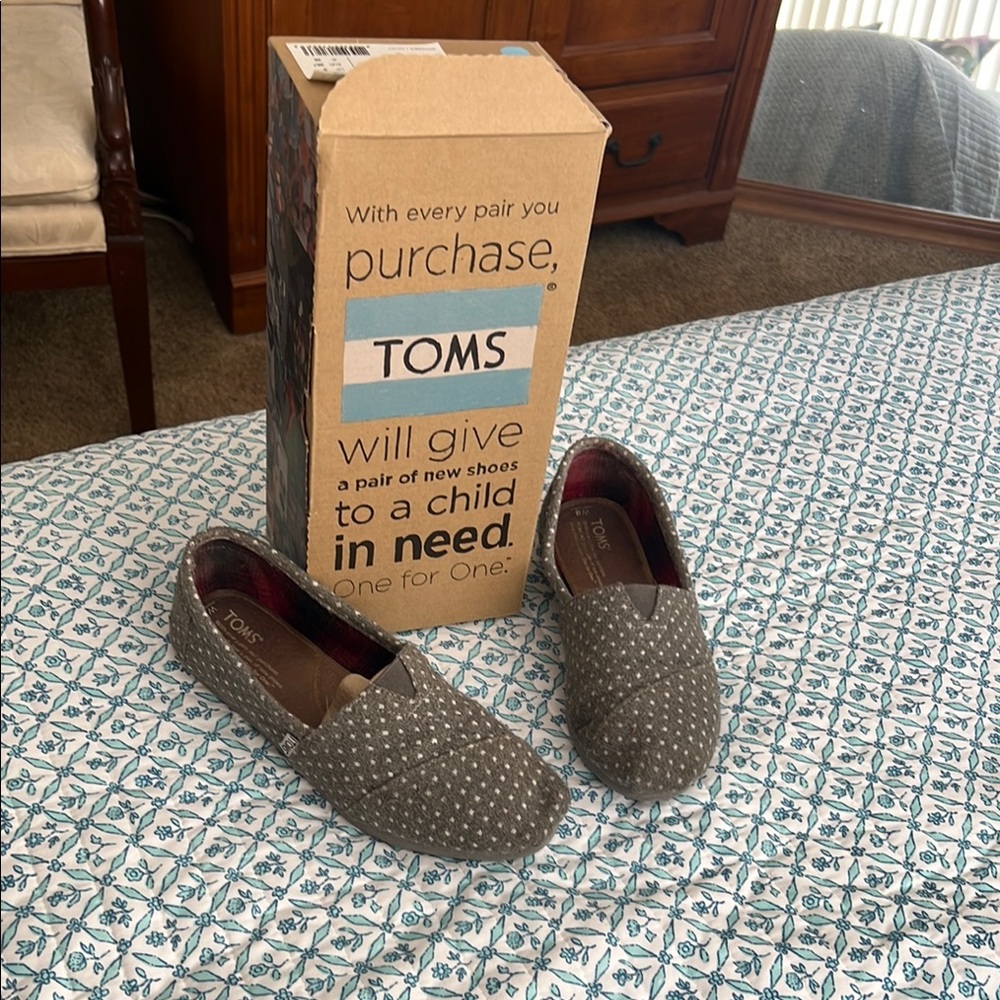 Toms Charcoal Slip-Ons with White Dots